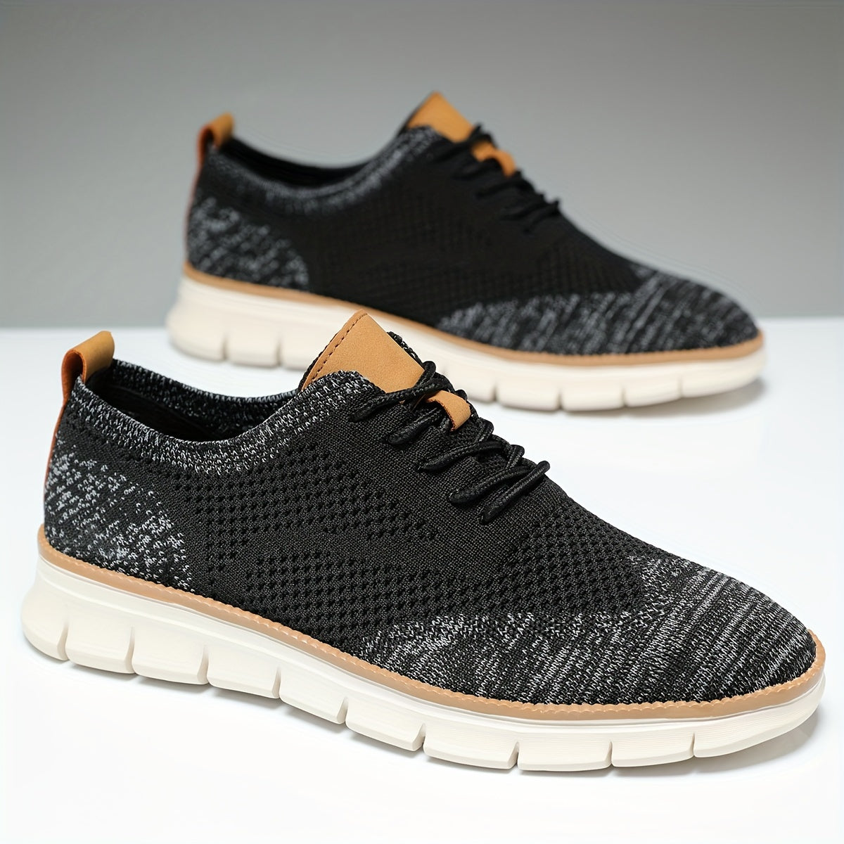 Men's Trendy Woven Knit Breathable Sneakers, Comfy Non Slip Casual Lace Up Shoes For Men's Outdoor Activities